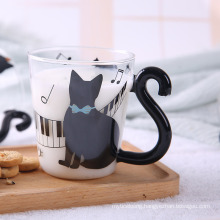 Glass Water Cup Children′s Creative Kitty Cup Handle Cup Coffee Cup Single Layer Cartoon Transparent Juice Drink Cup